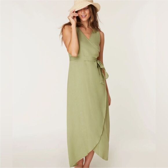 Andie Armona Ivy Green Sleeveless Wrap Linen Rayon Maxi Dress Sz M NWT - Picture 12 of 12